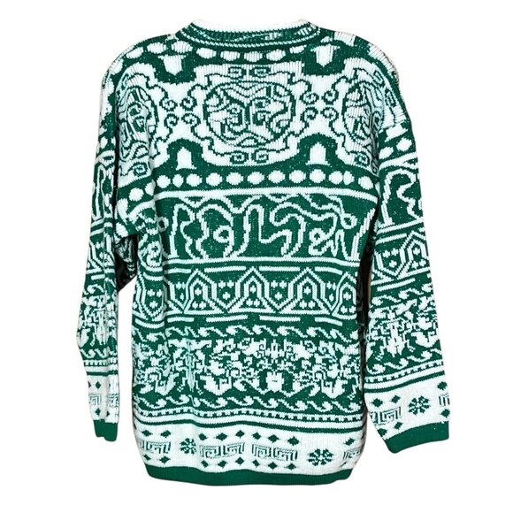Glamour Knit VTG Sweater Womens L Green Sparkle Ugly Christmas USA Long Sleeve - Picture 2 of 4